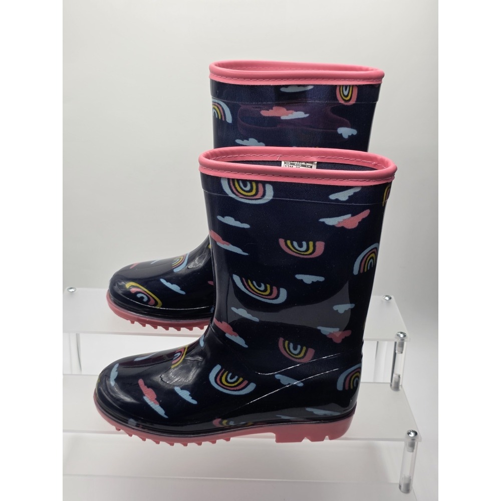 Carter's Toddler Girls Rainbow Cotton Lined 100% Rubber Rain Boots Blue Size 12M